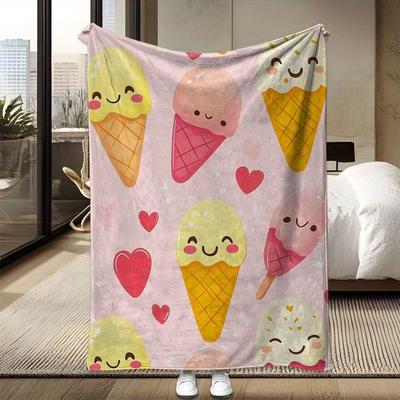Delicious and Fun Ice Cream Flannel Printed Blanket Suitable for All Seasons Suitable for Living Room Office Sofa and Travel