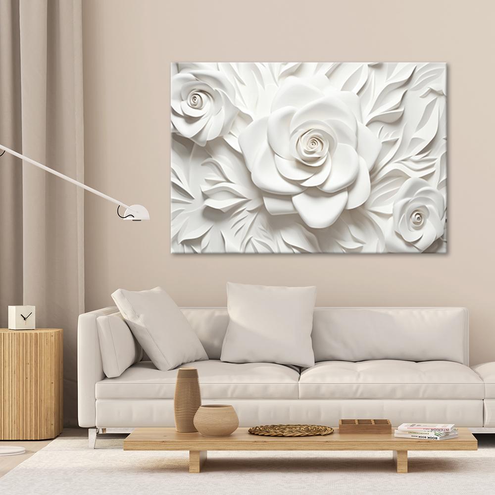 Canvas print, White rose flower 3D