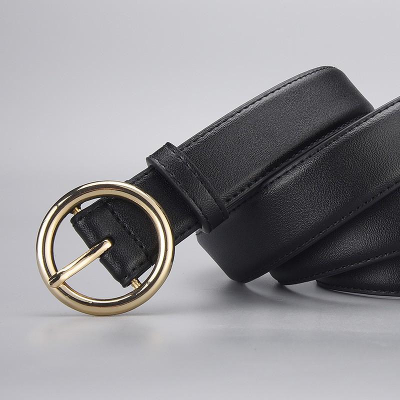Womens Genuine Leather Belt With Round Pin Buckle Sweet Style 2-4cm Wide Alloy 90-120cm Length