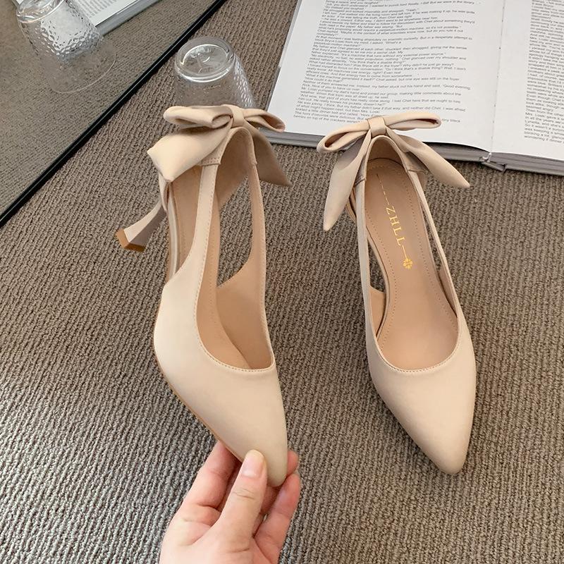 Pointed Stiletto High Heels Spring New Products Bow Single Shoes Wide Feet Fat Feet Women's Shoes