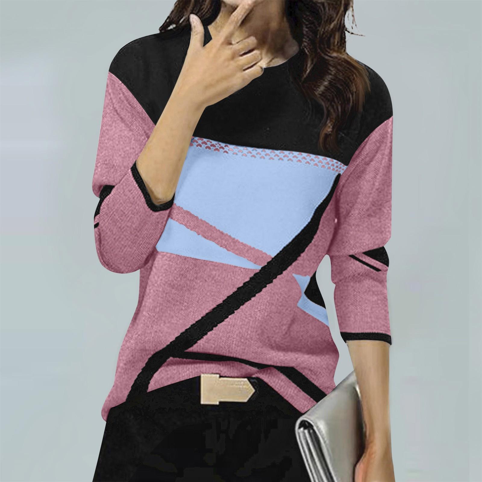 

Женская зимняя мода с контрастным позиционированием и принтом с круглым вырезом и длинными рукавами XL