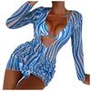 Women's Sexy Hanging Neck Ties Three Sets Of Pleated Cover-Up Long-Sleeved Swimsuit