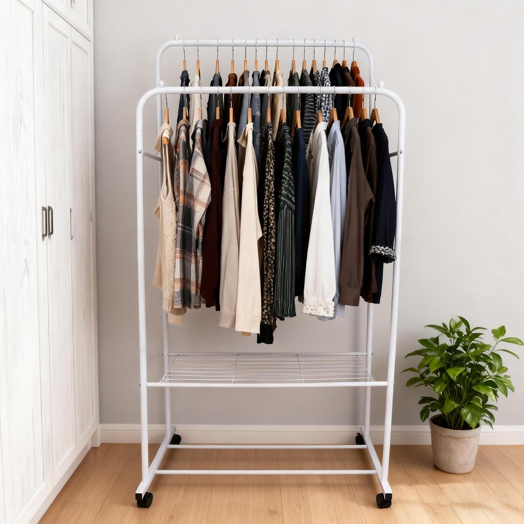 Susire Clothes Rack Large Indoor Clothes Drying Pipe Clothes with Double 80cm Wide - Stylish, Sturdy, Capacity, Rack, 2-Tier Hanger, Rack, Casters,