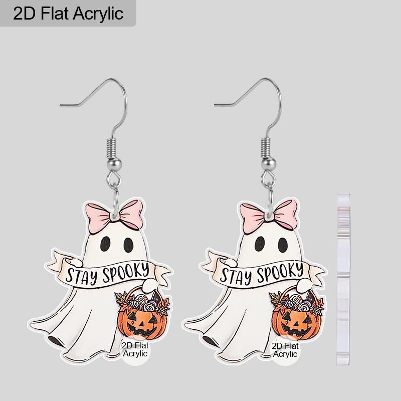 2D Flat, 1 Pair/2 Pairs Halloween Ghost and Pumpkin Flower Basket Acrylic Earrings Halloween Earrings Trendy Female Earrings Holiday Party Gifts