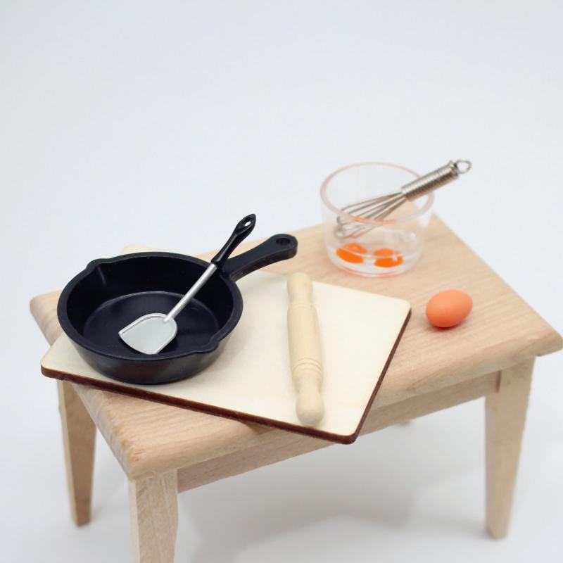 7Pcs/Set 1:12 Scale Dollhouse Miniature Food Toy Mini Kitchen Accessories Rolling Pin Frying Pan Eggbeater Doll House Model