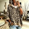 Leopard Print Hooded Knit Sweater Women Loose Fit Long Sleeve Pullover Casual Top