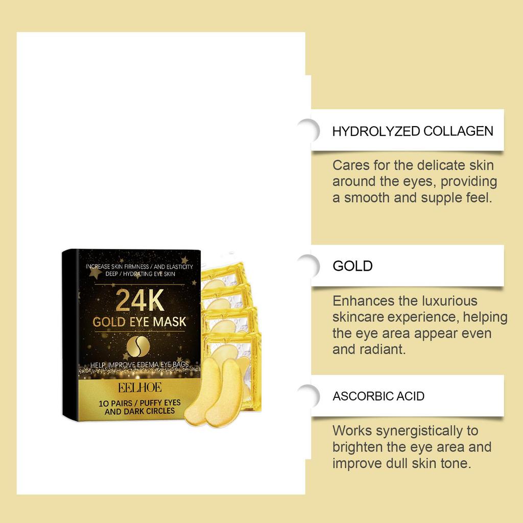 EELHOE 24k Gold Eye Mask - Moisturizing and Softening Eye Mask that Adheres to the Eye Area Skin