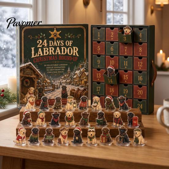 Sammlerhunde-Figuren Adventskalender, 24-Tage-Weihnachts-Countdown Acryl-Ornament-Set mit Feiertagsdekoration Mini-Figuren, Baumbehang