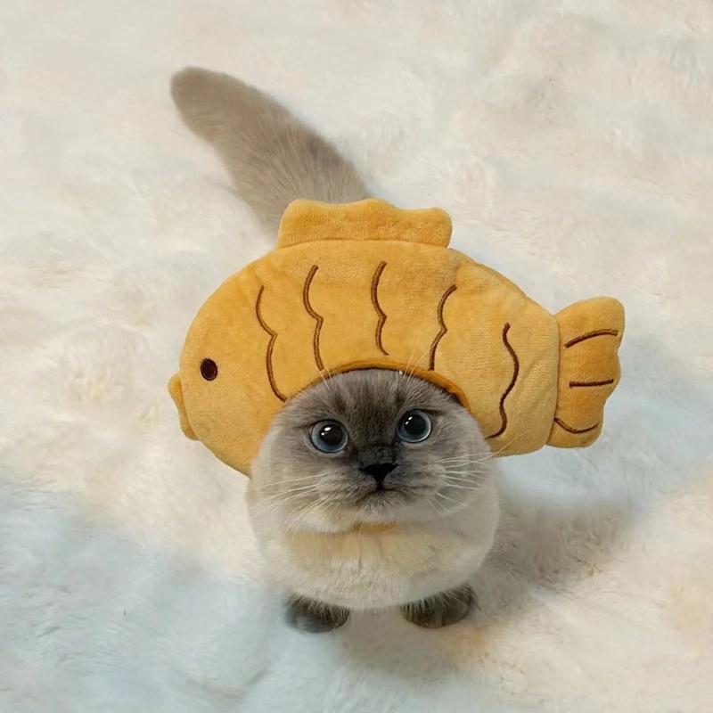 Little Fish Cat Hat, Pet Fashion and Versatile, Plush Head Cover, Cute Cat and Small Dog Universal Hat, Adorable Pets