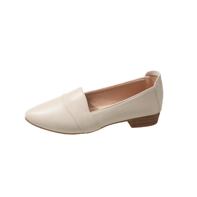 Женские туфли-лодочки на толстом каблуке популярные весенние новинки простые с острым носком с неглубоким вырезом на низком каблуке с мягкой подошвой рабочие туфли Doudou маленькие кожаные туфли 35 3244₽