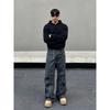 Blaexit American-Style Distressed Gray Pleated Flared Cargo Pants for Men, Cleanfit Loose Casual Trendy Pants