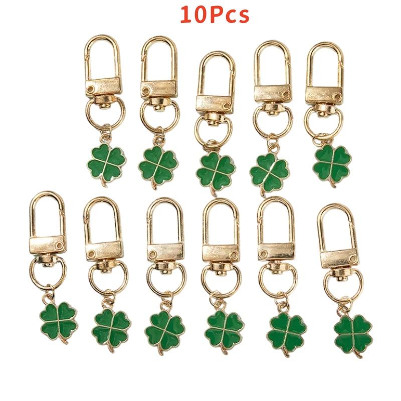 5/10Pcs Alloy Green Clover Key Chain Leaf Shaped Keychain Mobile Phone Charm Used For Diy Jewelry Accessories Holiday Gifts