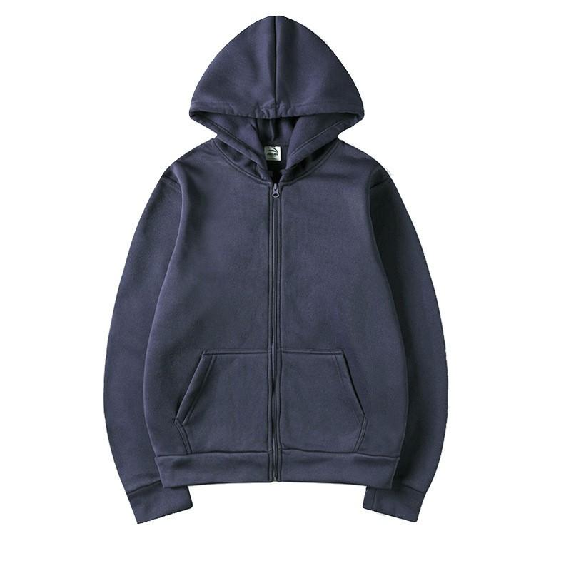 Unisex Hooded Zip-Up Sweatshirt Solid Color Casual Long Sleeve Pullover Men Women Winter Loose Fit