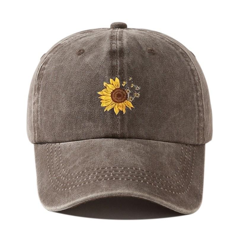 1Pieces SunFlower Hat Washing Printing Sunshade Outdoor Cap Duck Tongue Cap Men Women's Solid Color Mountaineering Hat