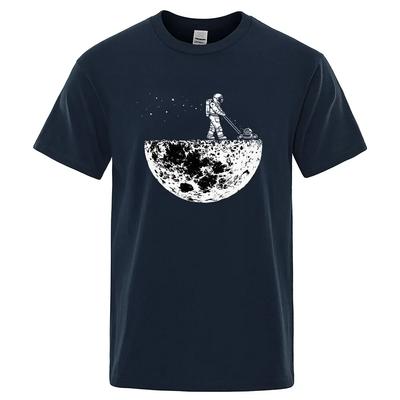 Astronauten schätzen die Mondumgebung Lustiger Druck T-Shirts Herren Locker Übergroße Kleidung Baumwolle Sommer Weiches T-Shirt Hip Hop T-Shirts