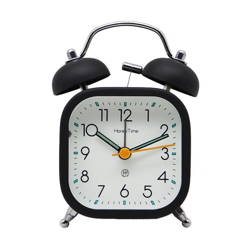 Students Use 3-inch Square Metal New Ring Bell Alarm Clock for Home Bedside Silent Sweep Second Night Light