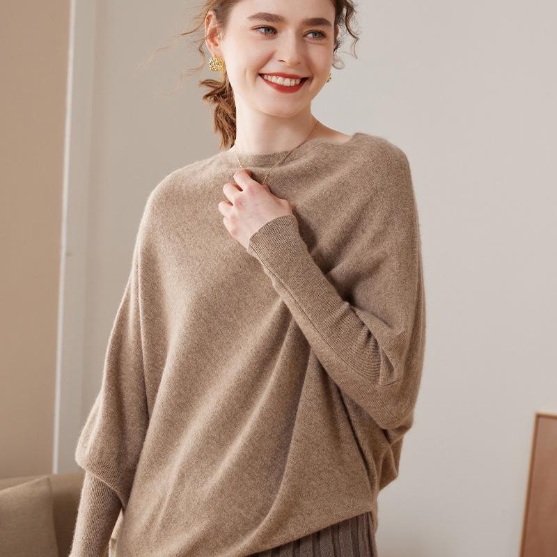 Asymmetrical One-Shoulder Batwing Sleeve Cashmere Top for Women (Spring/Autumn/Winter 2023)