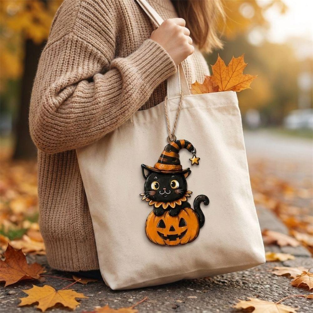 Gothic Style Halloween Hanging Ornament Cartoon Pattern Pumpkin Ghost Black Cat Pendant Vintage Black Cat Halloween Wall Hanging