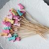 100PCS Bamboo Fruit Tags, Cute Cute Easter Bunny Decor, Multi-Color Disposable Skewers for Fruits Barbecue Cakes Cocktails