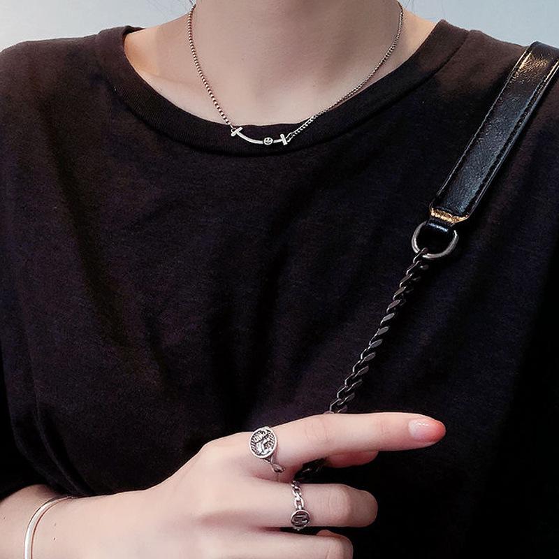 Trendy Elephant Smiley Face Clavicle Necklace: Retro & All-Match Jewelry for Women