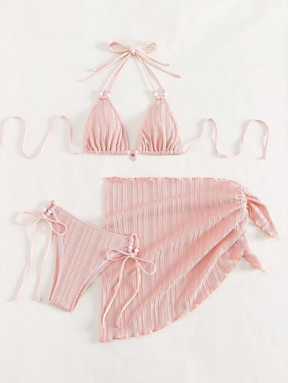 

2024 Евро-американский Специальный Тканевый Холтер Треугольный Купальник Бикини S розовый