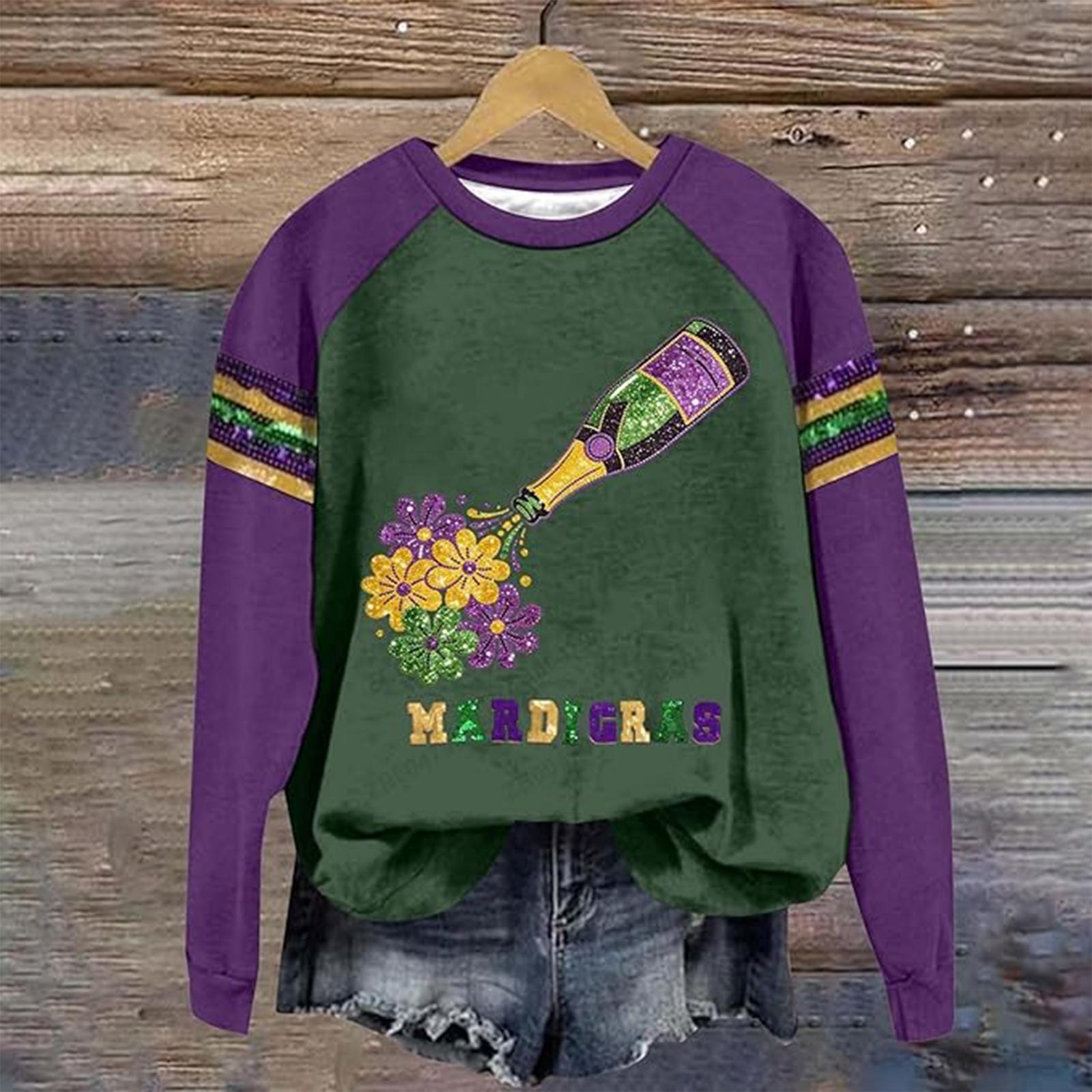 

Women s Fashion Casual Carnival Mask Printed Round Neck Raglan Sweater Top L зелёный