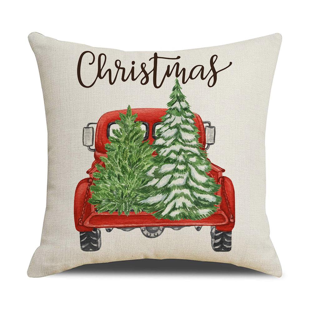 Christmas Pillow Cover New Linen Cartoon Black Print Holiday Home Sofa Cushion Cover