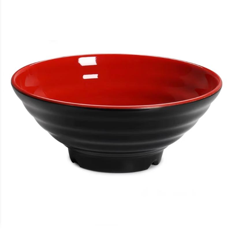 Jijun Commercial Melamine Rice & Noodle Bowl, 8-inch, Black & Red (10 Pack)