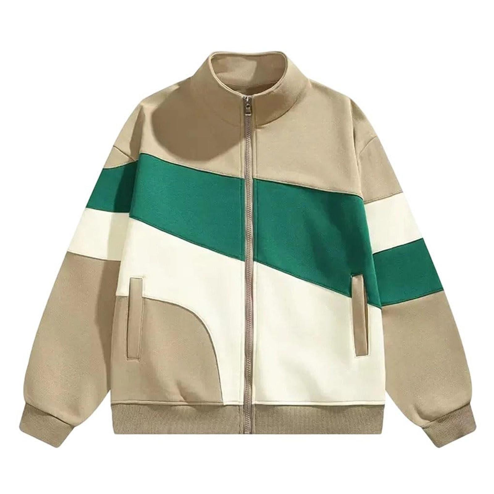 

Свободное Повседневное Удобное Худи Мужская Модная Тренд Куртка Ретро Спорт Куртка со Стойкой Воротником XXL хаки