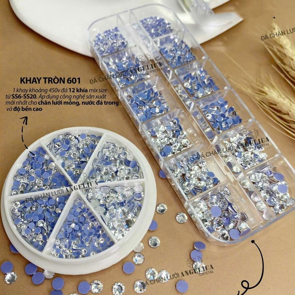 Mesh Bottom 12-Grid Boxed Nail Art Flat Bottom Rhinestone Jewelry Transparent Ab Colored Diamond Crystal Yellow Nail Sticker Diamond Jewelry