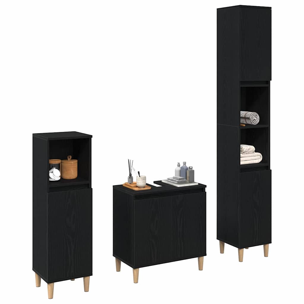 Wall Mounted Bathroom Furniture Set 3 pcs Black Oak Look