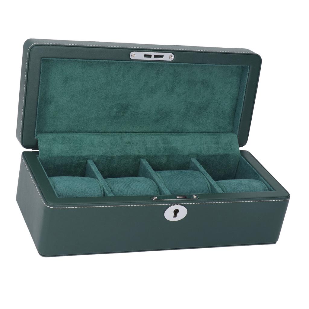 4-Schlitz Uhrenbox Organizer mit Schlüssel Mikrofaserleder Grün Exquisite Uhrenaufbewahrungsbox