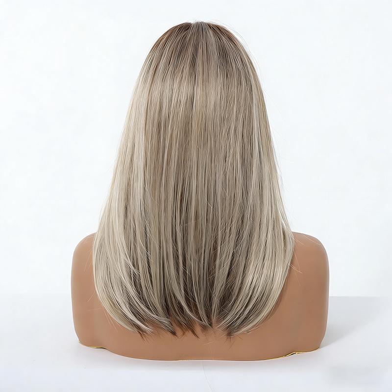 Women's Fashion Medium-Long Wig, Ash Blonde Side-Part Fringe High-Temperature Fiber Synthetic Hairpiece