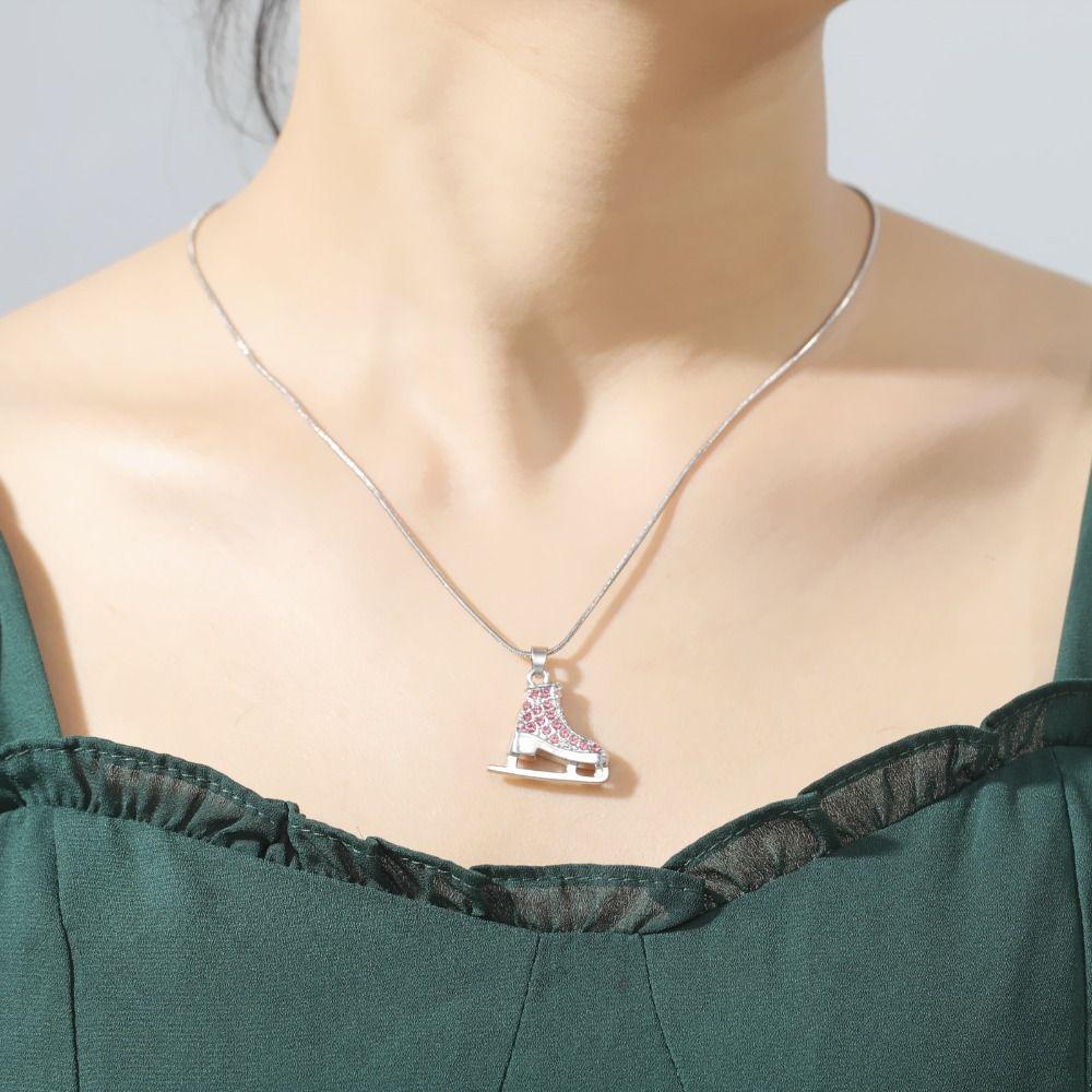 Sliver Color Ice Skate Shoe Necklace Choker Winter Figure Skating Pendant Winter Sport