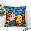 Taie d'oreiller Coton Lin Carrée Fermeture Éclair Taie d'oreiller Décoration Maison Salon Pop Art R-Romero Britto 3