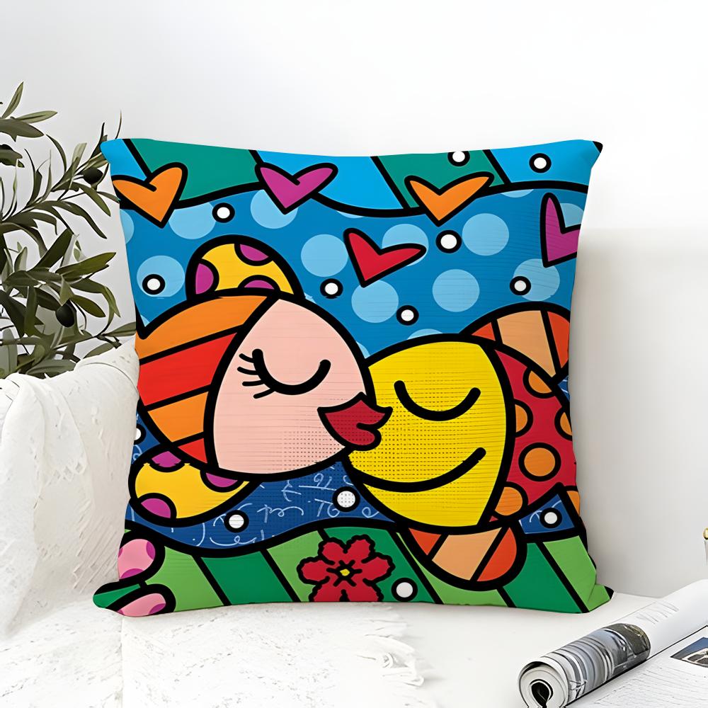 Taie d'oreiller Coton Lin Carrée Fermeture Éclair Taie d'oreiller Décoration Maison Salon Pop Art R-Romero Britto 3