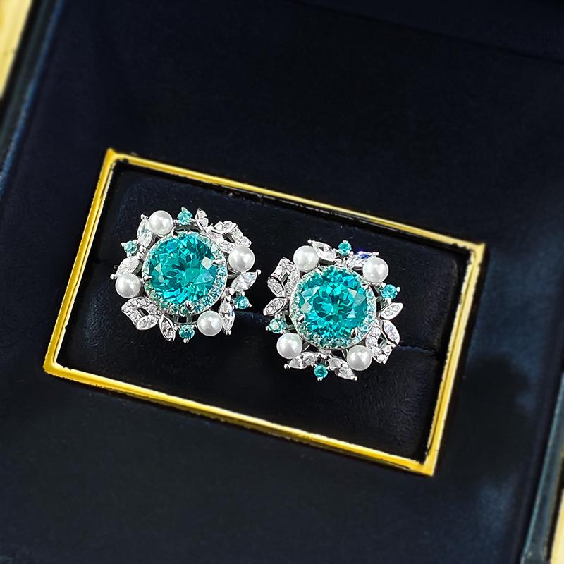 Paraiba Blue Hibiscus Pearl Earrings: S925 Sterling Silver Luxury 925 Silver
