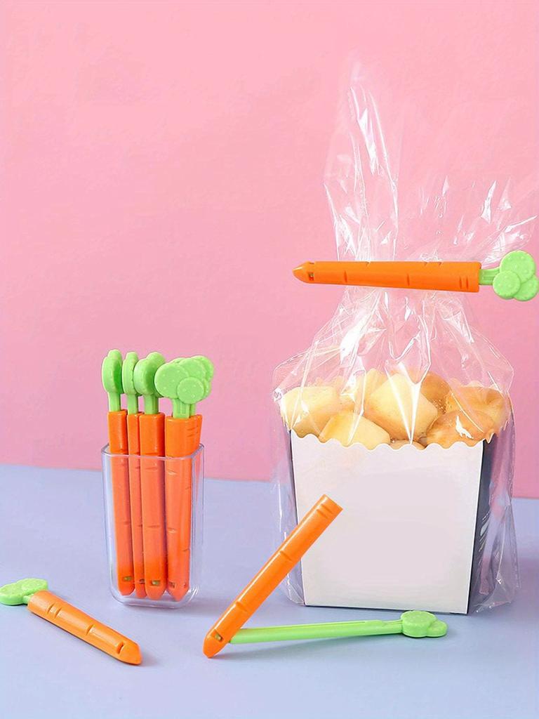 5pcs Carrot Shape Plastic Sealing Clips For Food And Snack Bag, Food Sealing Clips With Storage Box