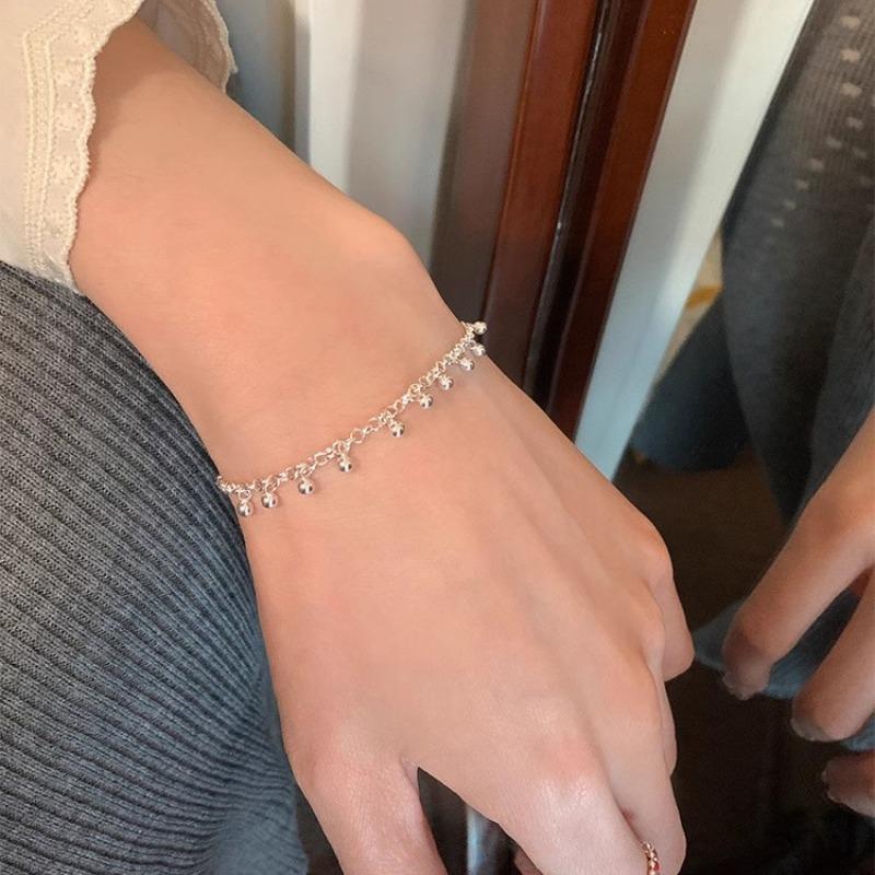 S925 Sterlingsilber Rundperlen Fransenarmband Damen Nischendesign Schlicht und Vielseitig Doudou Kleine Silberkugel Armband