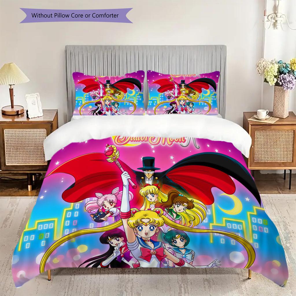Cute cartoon theme Sailor Moon Tsukino Usagi cartoon comfortable home duvet cover and pillowcase (1 * duvet cover+2 * pillowcase, without core)A4