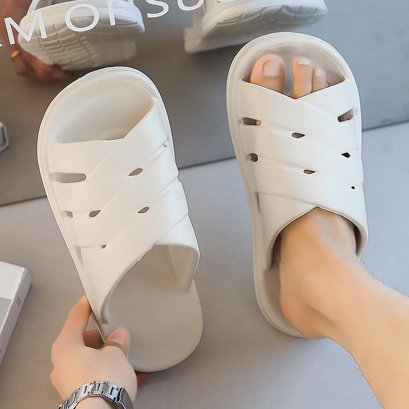 Couple Anti-Slip Slides with Double Buckle round Toe Home Slippers for Women Outdoor Wear Comfortable Matching Slippers