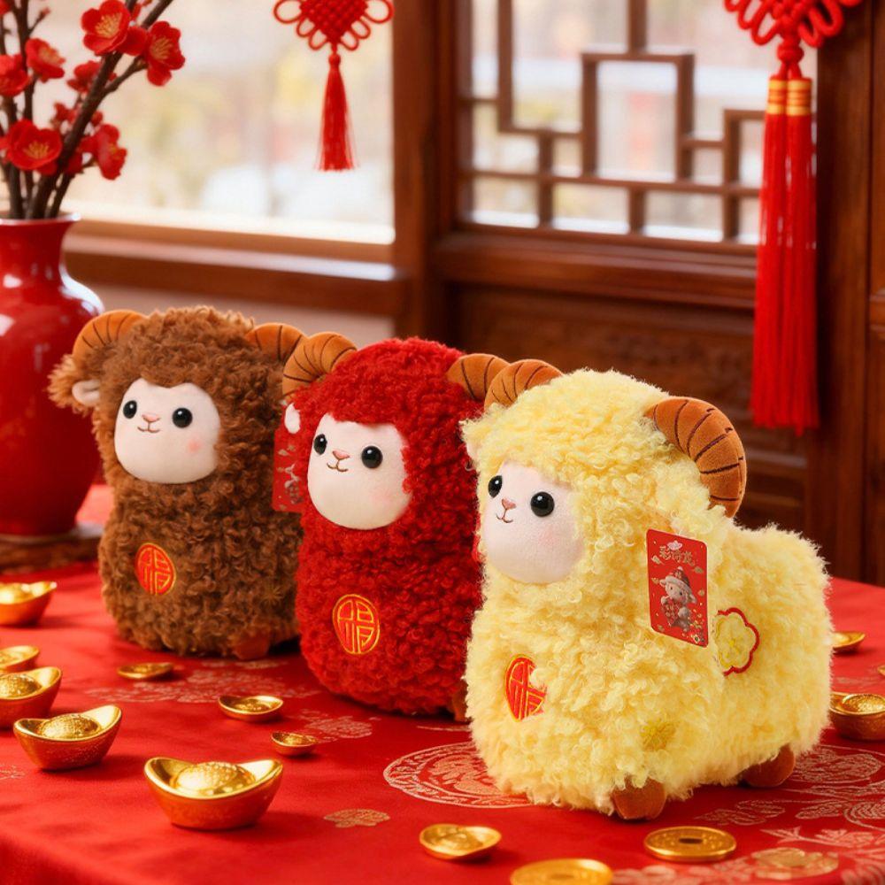 Fluffy Lamb Stuffed Doll Curly Wool Plush Toy Chinatown Lucky Mascot New Year Gift