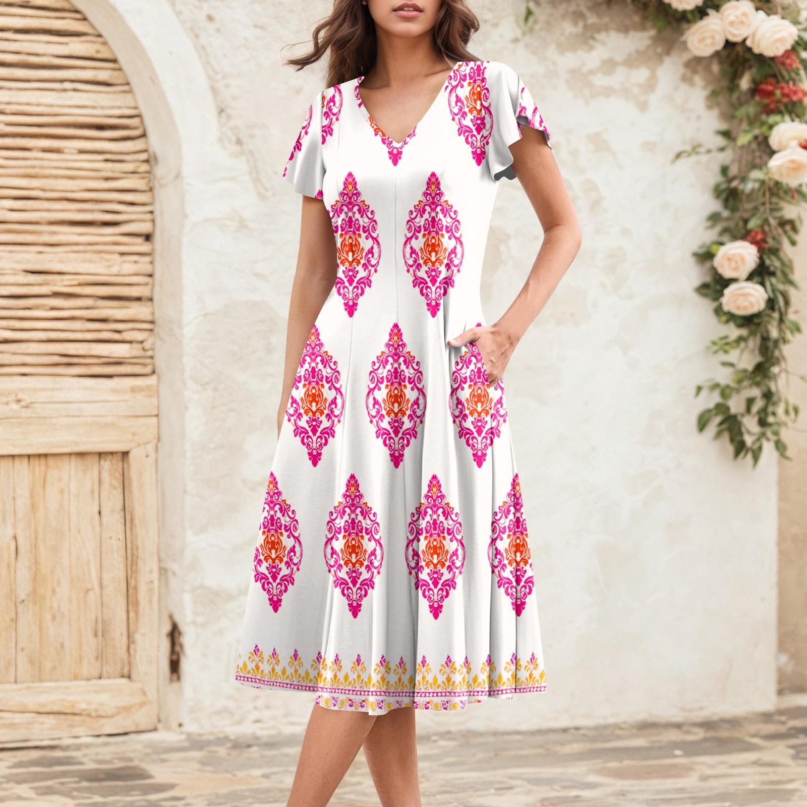 

Женское летнее модное элегантное платье миди в стиле ретро с V-образным вырезом и оборками на рукавах XL розовый