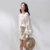 SanCai Lyocell Embroidered Loose Long Sleeve Blouse
