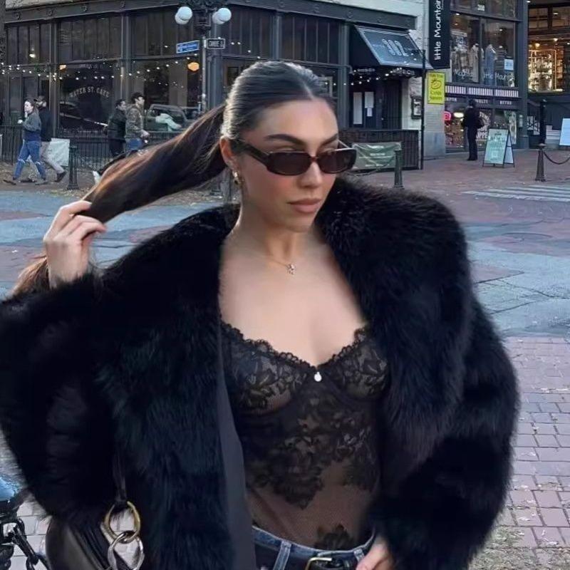 Winter Large Lapel Fur Jacket Women's Imitation Fox Fur Temperament Celebrity Style Faux Fur Jacket