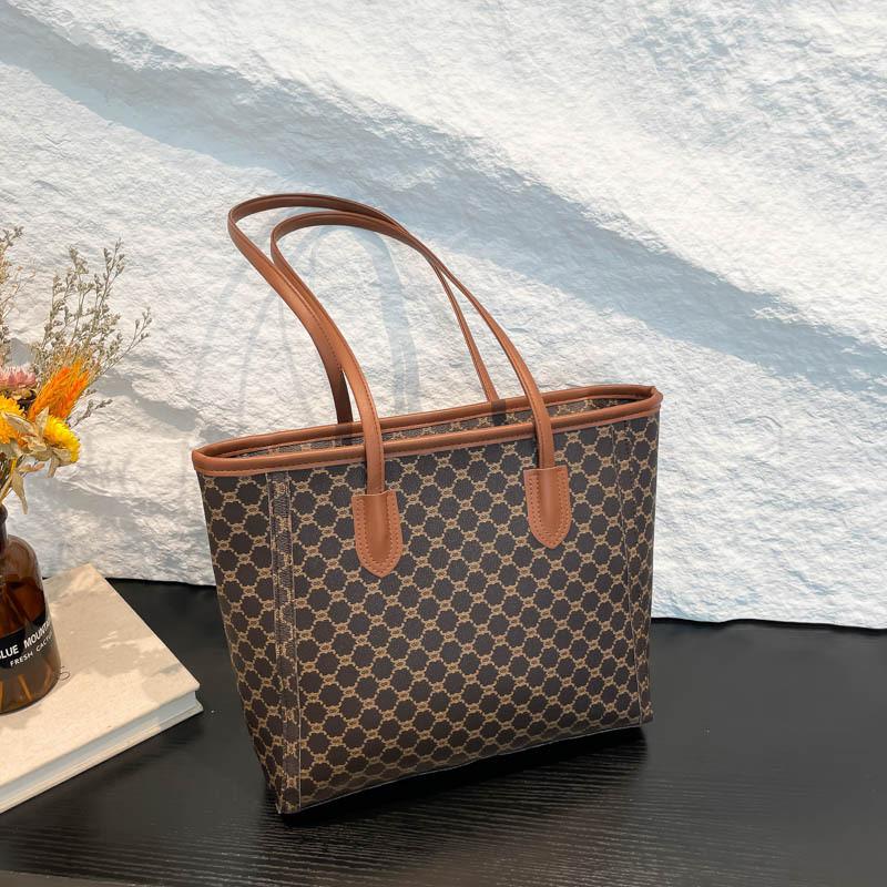 Stylish Casual Floral Print Tote Bag For Women Large Capacity Shoulder Bag In Khaki Brown White