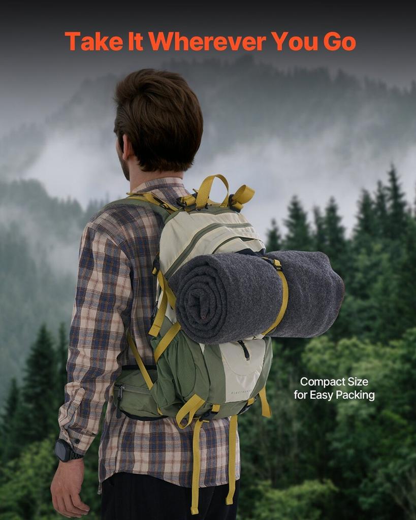 Wool Camping Blanket 64" x 88" Warm for Camping Hiking Travel Dark Grey