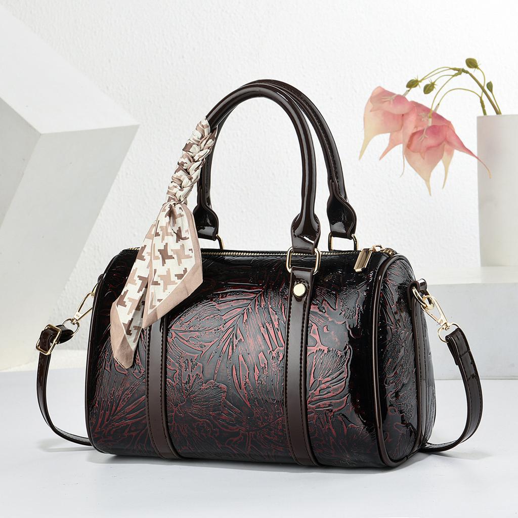 Fashionable Large Capacity Boston Women's Bags Retro Print Commuter Tote Bag Single Shoulder Crossbody Bag PU Material Handbag