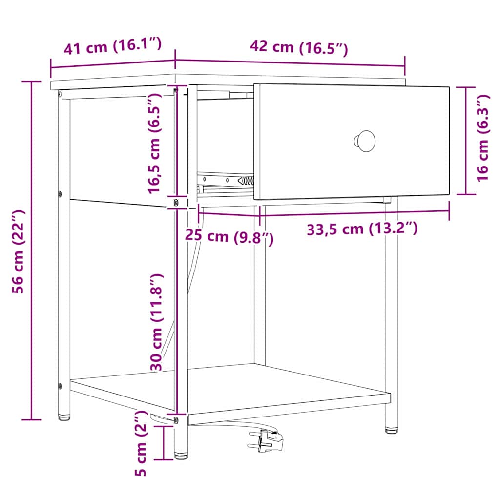 Nightstand Sonoma Oak 42 X 41 X 56 Cm Engineered Wood