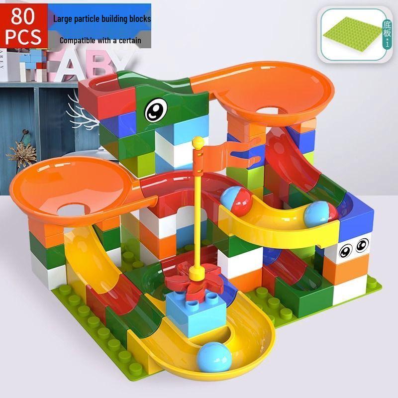 Blocuri de construit compatibile pentru circuit cu bile pentru copii cu vârste cuprinse între 3 și 6 ani: Jucării Educative cu Tobogane pentru Băieți și Fete